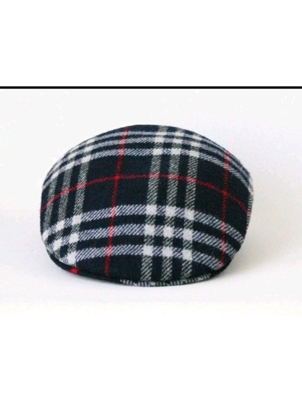 Vintage Burberry Hunting Hat Cap Beret Nova Check Blue 100% Wool Made in England
